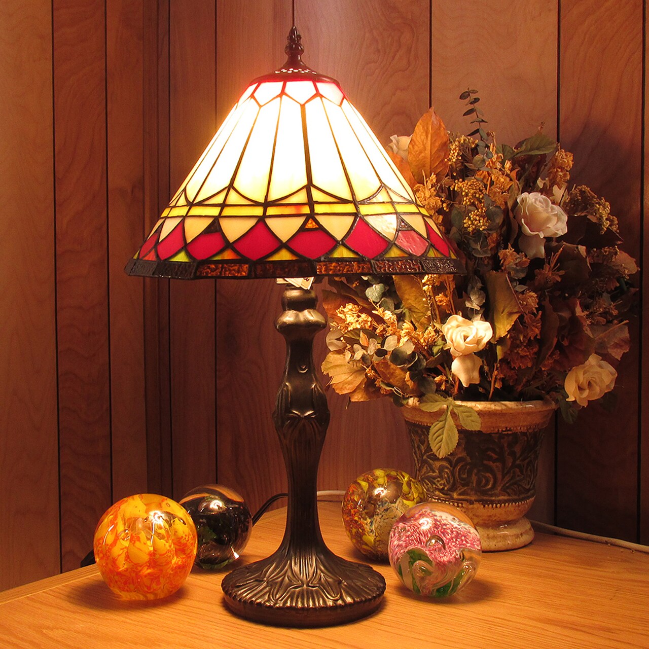 Border Pattern Tiffany Lamp - Stained Glass Shade & Lamp Base - Perfect for a Living Room, Bedroom, Office, & More